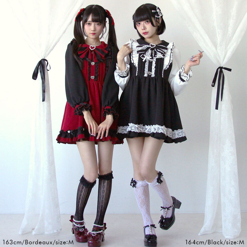 夢展望 バラレースパールリボンハートビジューワンピース　チェックグレー４Lサイズ バラレースパールリボンハートビジューワンピース – レディース