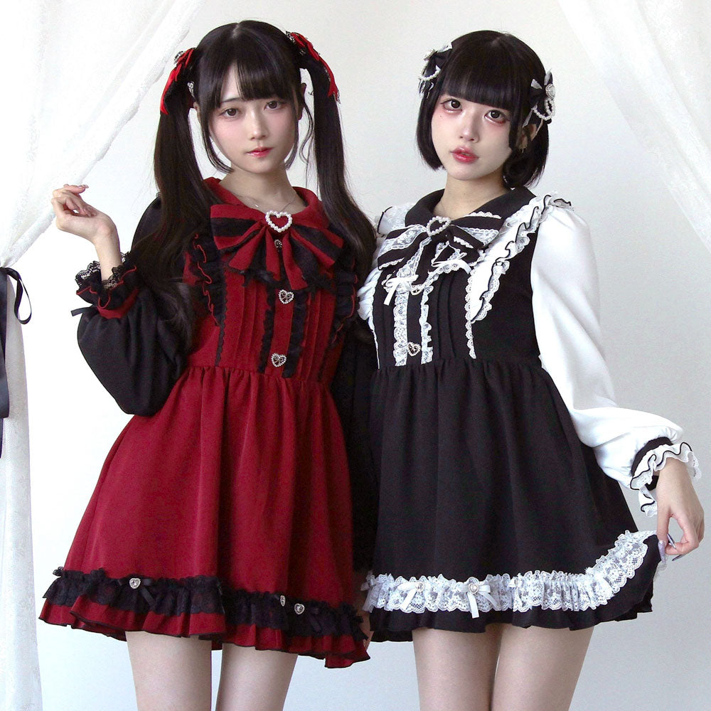 バラレースパールリボンハートビジューワンピース – レディース