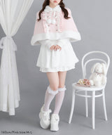 ファーポンポンハートビジューリボンケープコート