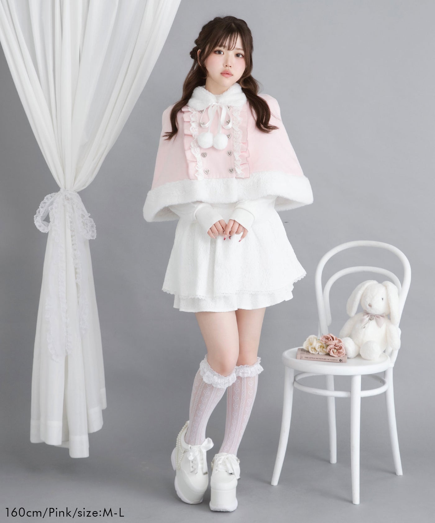 新品未使用　DearMyLove ファーポンポンリボンビジューケープコート2着 ファーポンポンハートビジューリボンケープコート – レディース