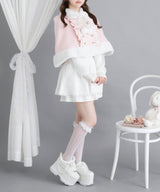 ファーポンポンハートビジューリボンケープコート