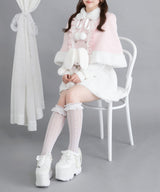 ファーポンポンハートビジューリボンケープコート