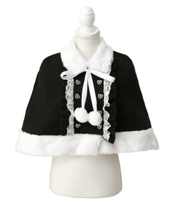 ファーポンポンハートビジューリボンケープコート