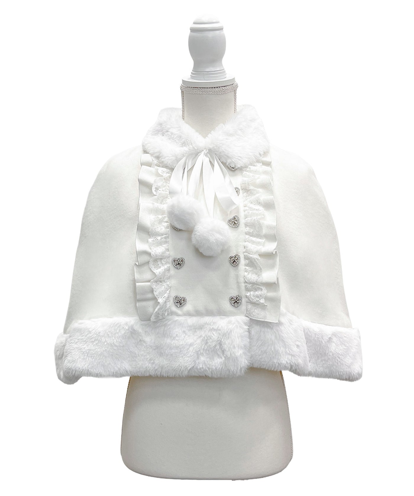 ファーポンポンハートビジューリボンケープコート – レディース