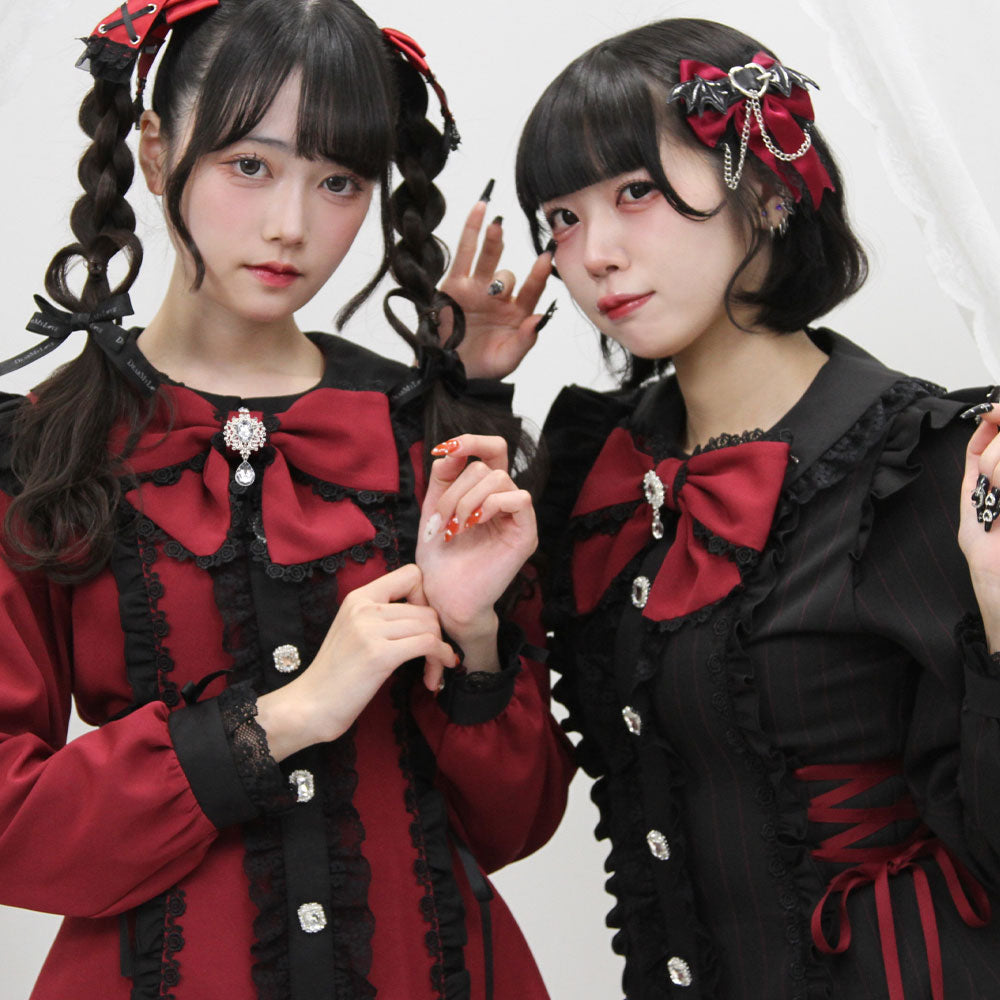 dear my love サイドレースアップフリルワンピース ブラック×レッド サイドレースアップフリルワンピース – レディースファッション