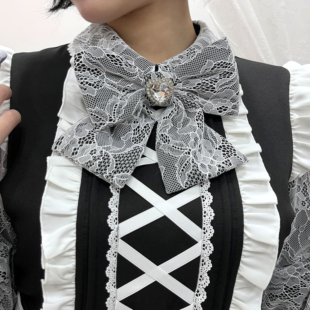 フリルたっぷりレースアップリボンワンピース – レディース