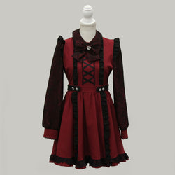 フリルたっぷりレースアップリボンワンピース