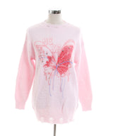 ふわふわダメージ加工バタフライビジューニットトップス