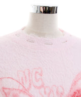 ふわふわダメージ加工バタフライビジューニットトップス