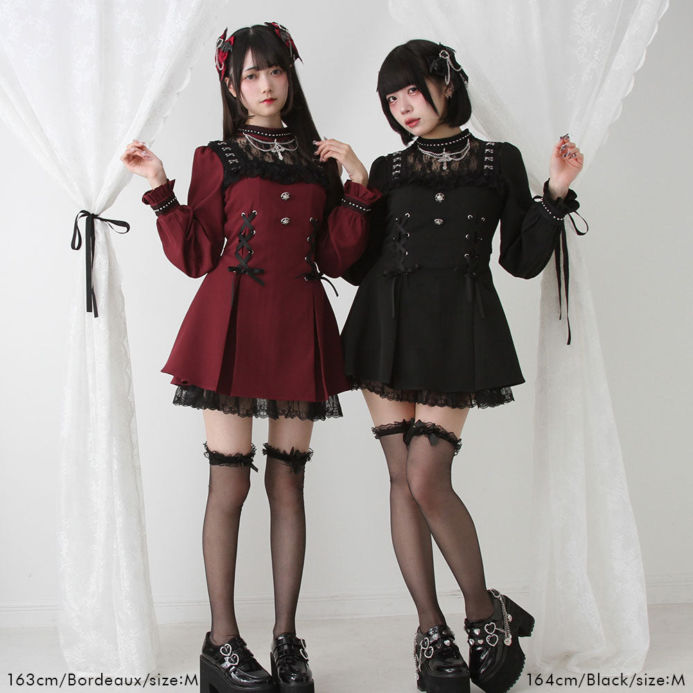 十字架チェーンチョーカー風レースアップワンピース 十字架チェーンチョーカー風レースアップワンピース【選べる柄