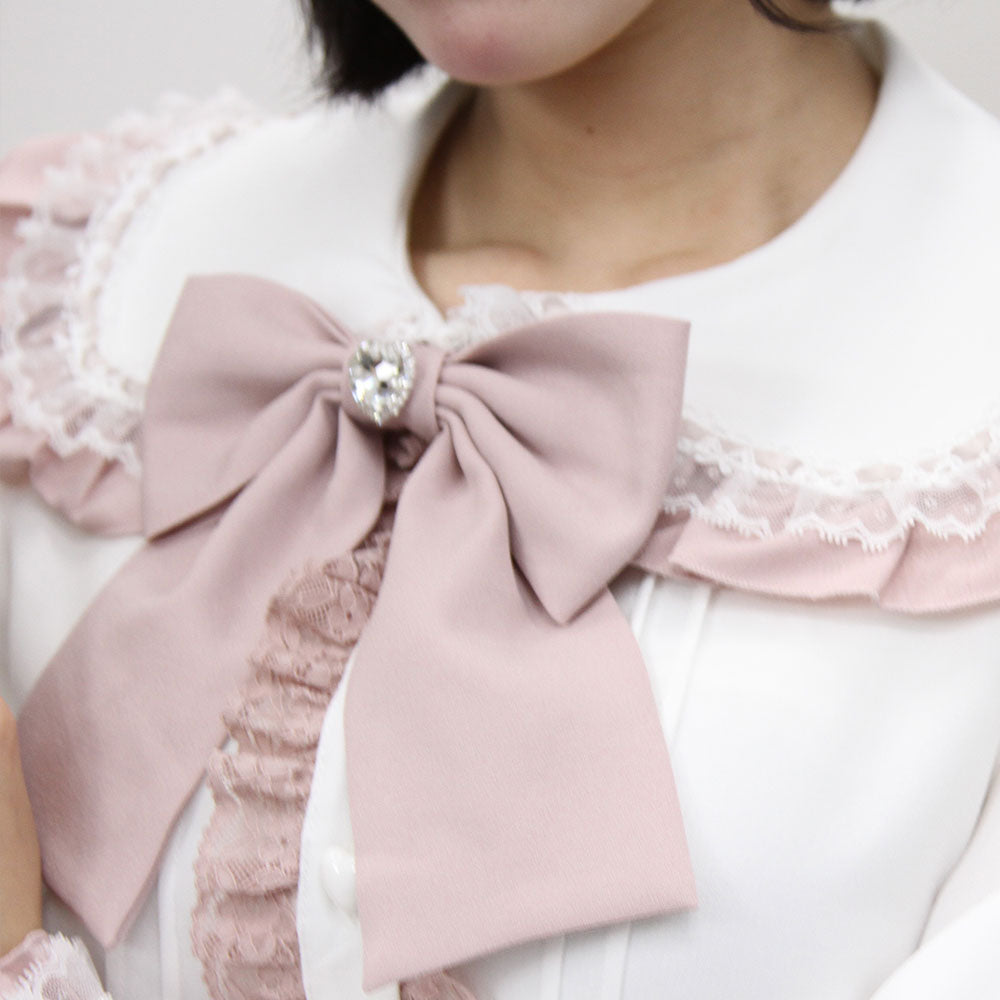 夢展望 はしごレース リボン フリル ブラウス 半袖 ピンク M 夢展望 はしごレース リボン フリル ブラウス 半袖 ピンク M 夢