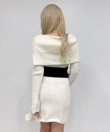 【新春セール】ビジューリボン付オフショルニットワンピース【大きいサイズ有】