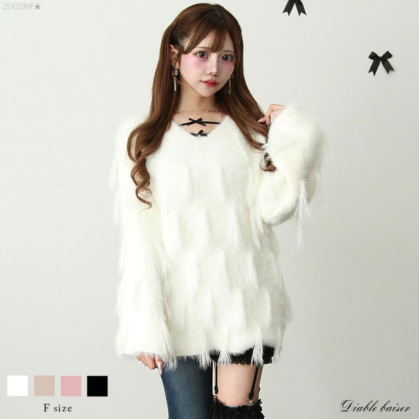 シャギーフリンジゆるニットトップス