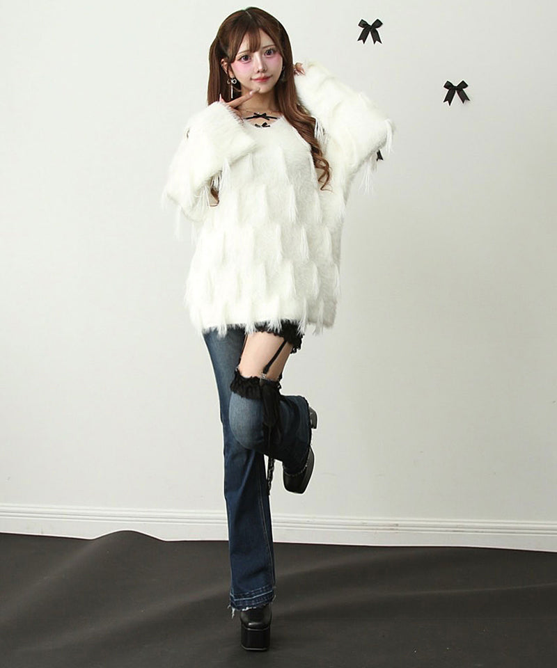 シャギーフリンジゆるニットトップス