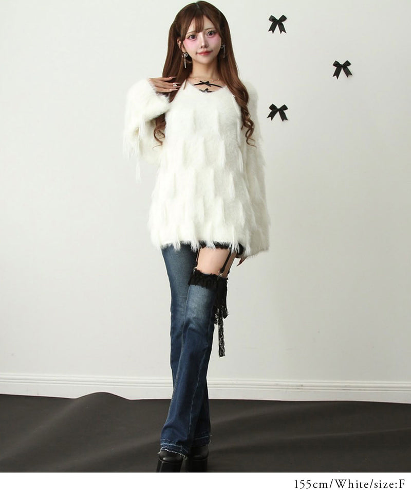 シャギーフリンジゆるニットトップス