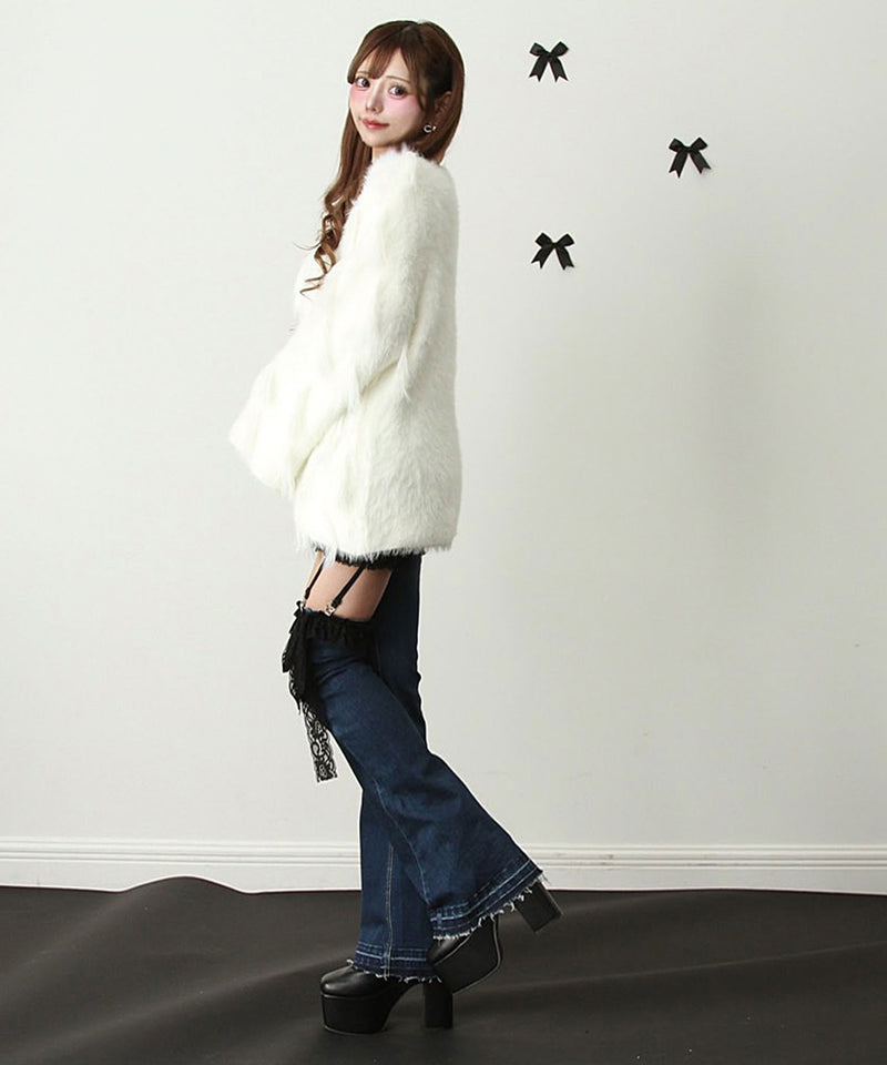 シャギーフリンジゆるニットトップス