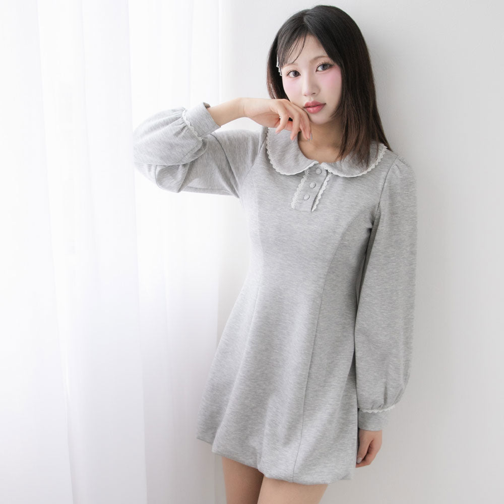 丸襟ポロカットバルーンミニワンピース【大きいサイズ有り