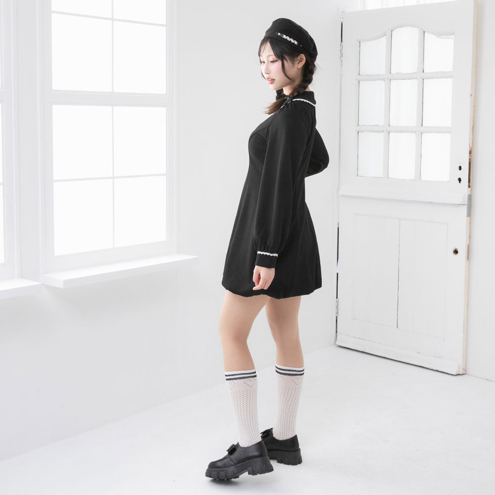 丸襟ポロカットバルーンミニワンピース【大きいサイズ有り