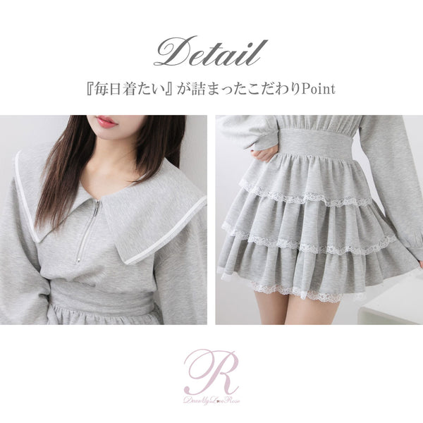 ハーフジップティアードフリルミニワンピース