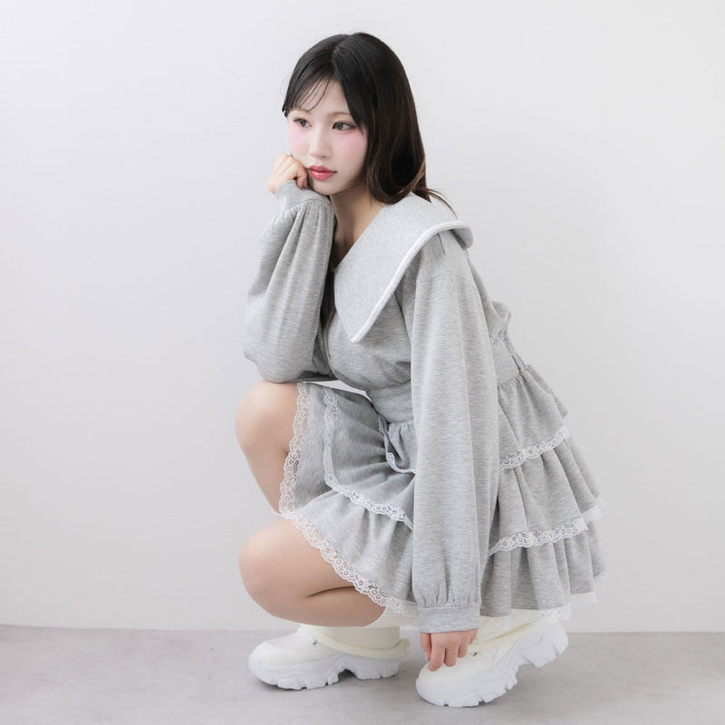 ハーフジップティアードフリルミニワンピース