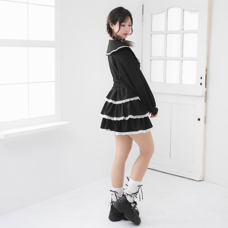 ハーフジップティアードフリルミニワンピース