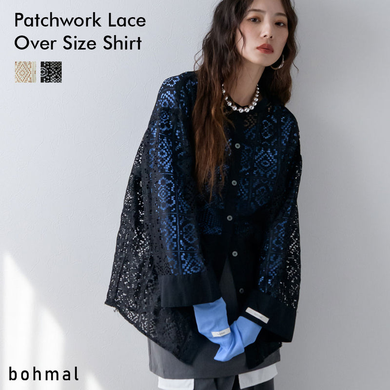 【最上もが着用】パッチワークレースオーバーサイズシャツ【OSN】