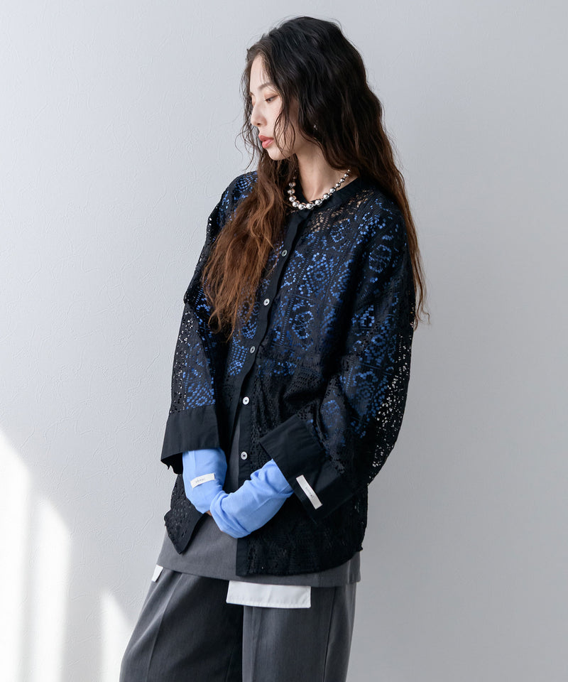 【最上もが着用】パッチワークレースオーバーサイズシャツ【OSN】