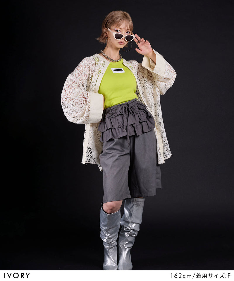 【最上もが着用】パッチワークレースオーバーサイズシャツ【OSN】