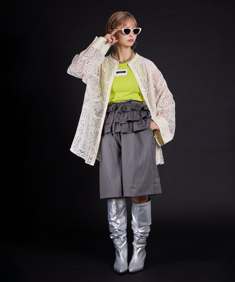 【最上もが着用】パッチワークレースオーバーサイズシャツ【OSN】