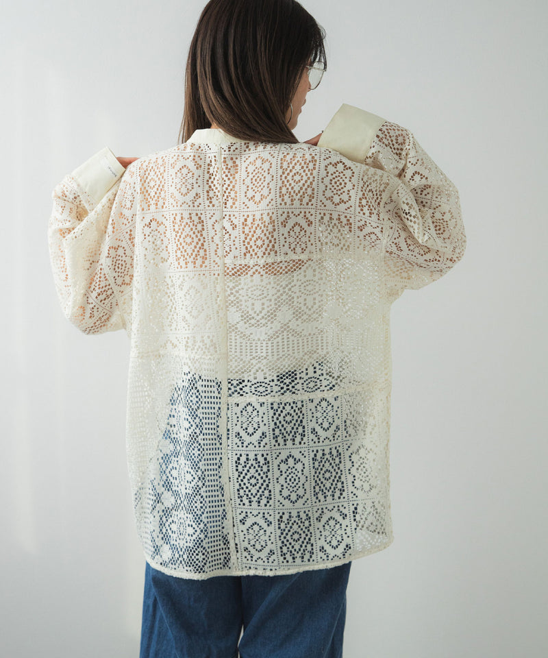 【最上もが着用】パッチワークレースオーバーサイズシャツ【OSN】