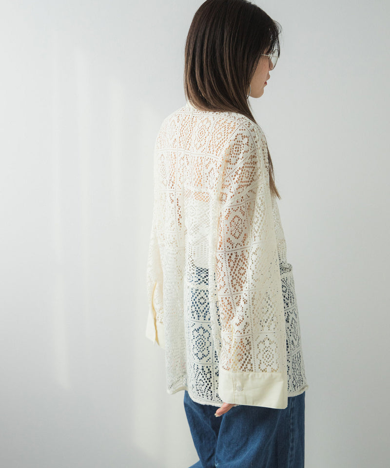 【最上もが着用】パッチワークレースオーバーサイズシャツ【OSN】