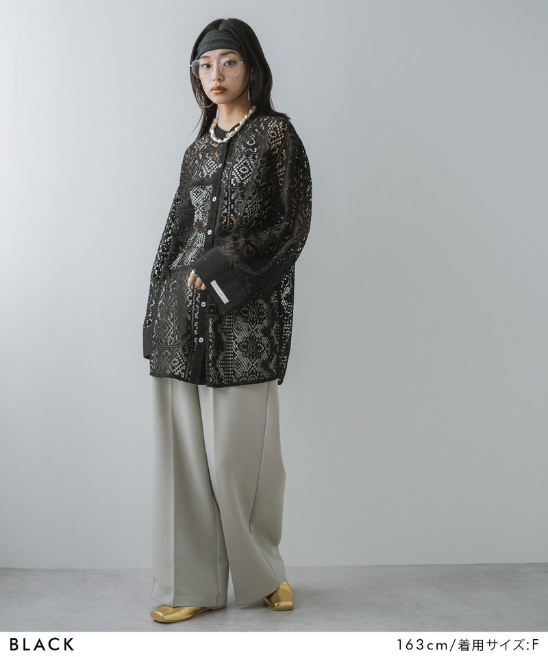 【最上もが着用】パッチワークレースオーバーサイズシャツ【OSN】