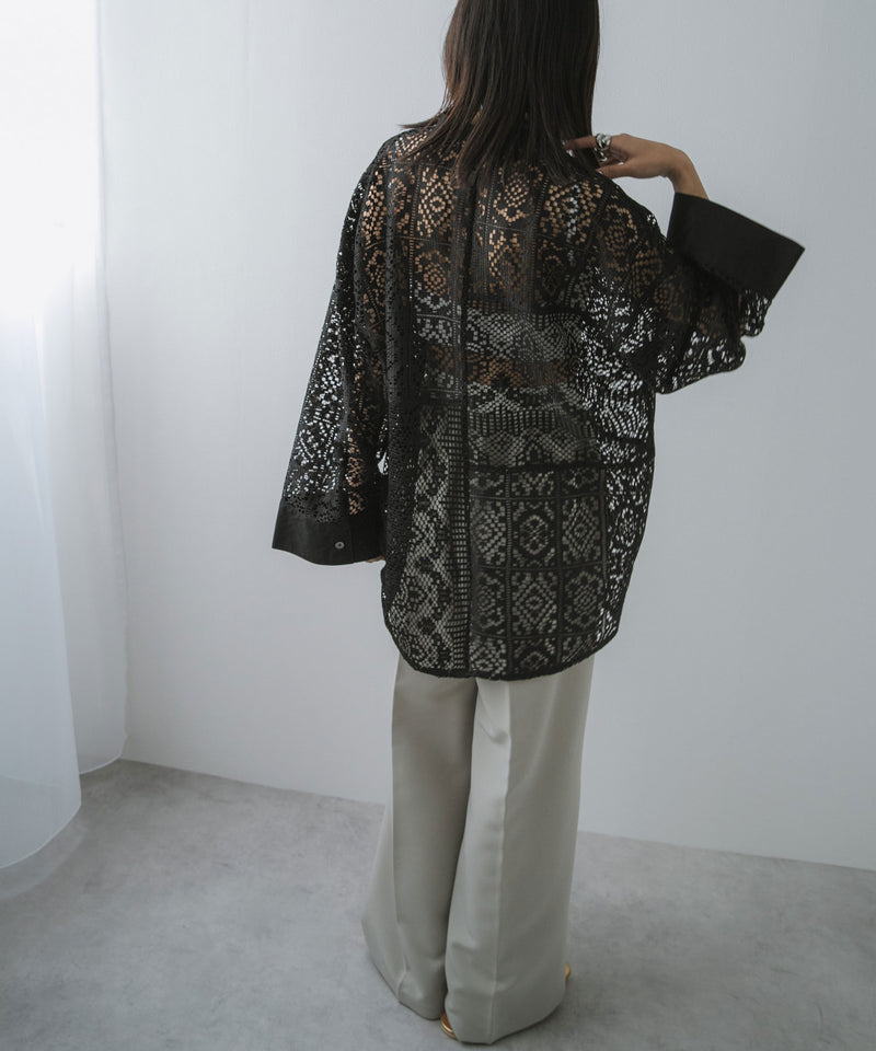 【最上もが着用】パッチワークレースオーバーサイズシャツ【OSN】