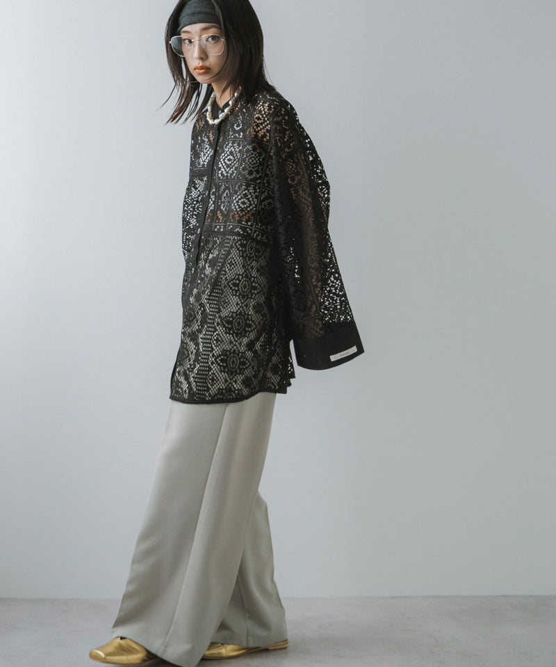 【最上もが着用】パッチワークレースオーバーサイズシャツ【OSN】