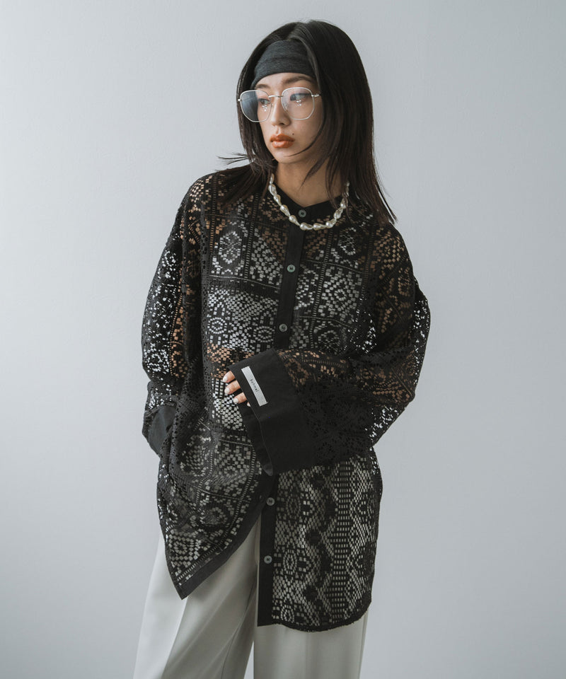 【最上もが着用】パッチワークレースオーバーサイズシャツ【OSN】