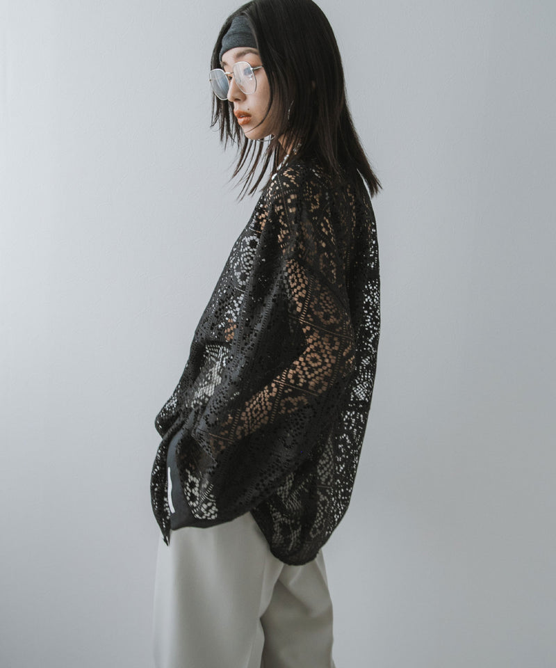 【最上もが着用】パッチワークレースオーバーサイズシャツ【OSN】