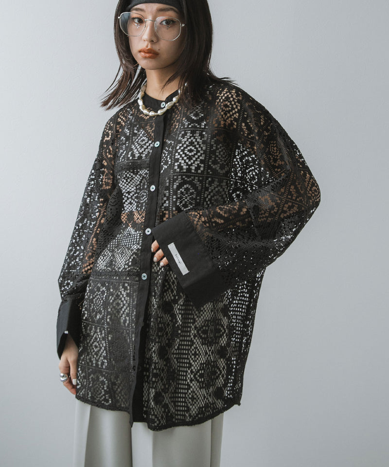 【最上もが着用】パッチワークレースオーバーサイズシャツ【OSN】