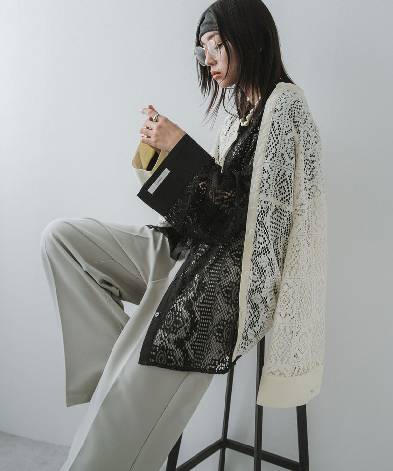 【最上もが着用】パッチワークレースオーバーサイズシャツ【OSN】