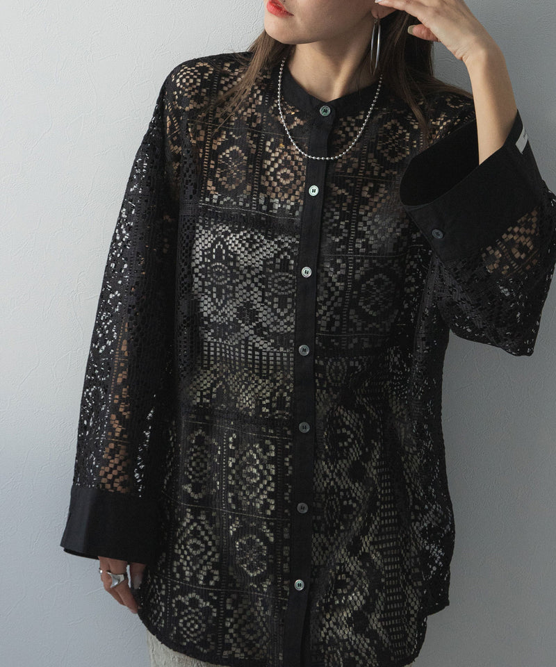 【最上もが着用】パッチワークレースオーバーサイズシャツ【OSN】