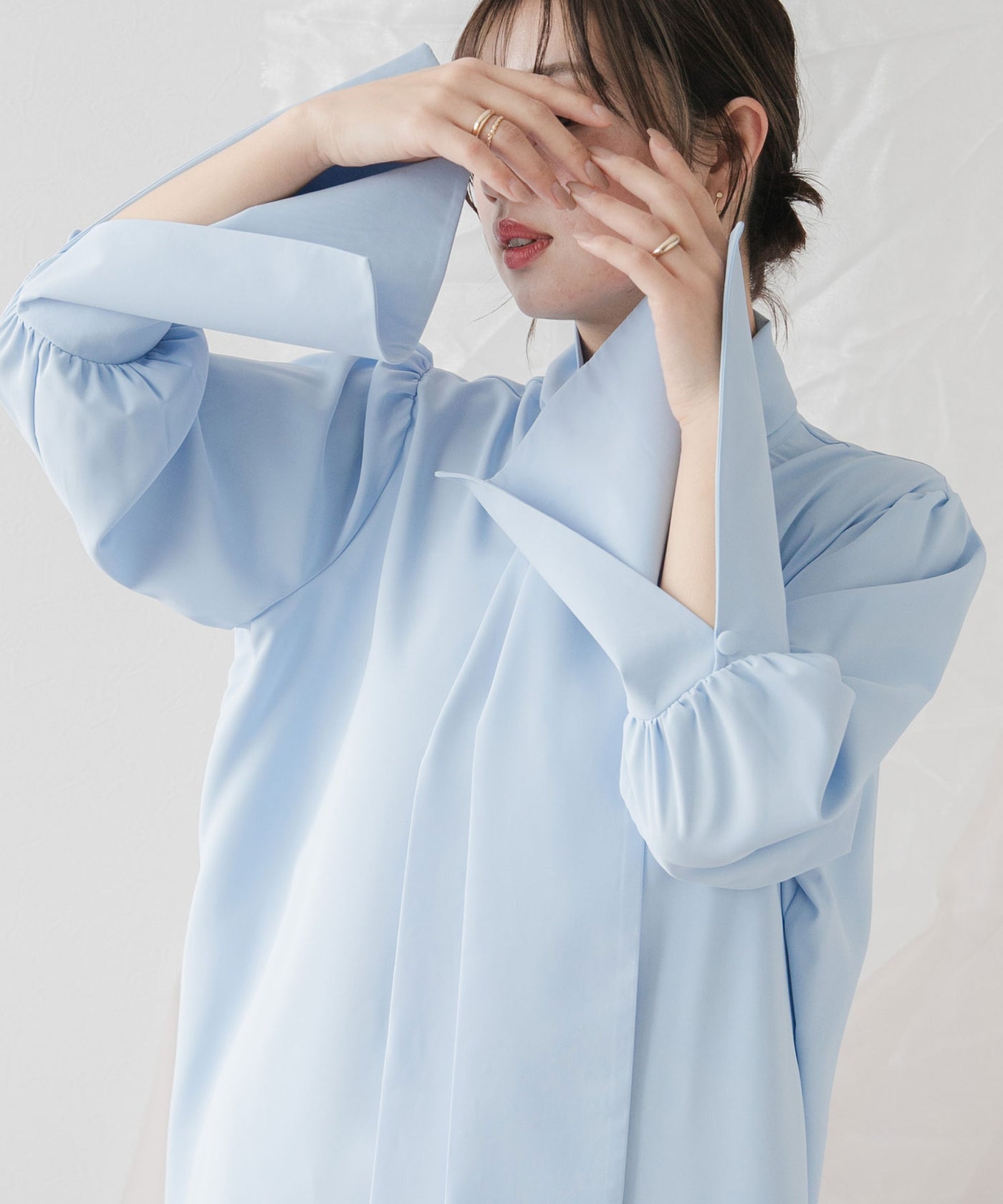 リボンタイロングカフスブラウス – レディースファッション通販の夢