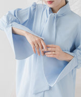 リボンタイロングカフスブラウス