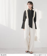 リボンタイロングカフスブラウス