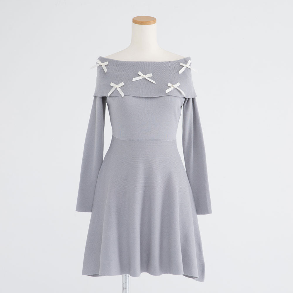 メニーリボンオフショルニットフレアワンピース – レディース