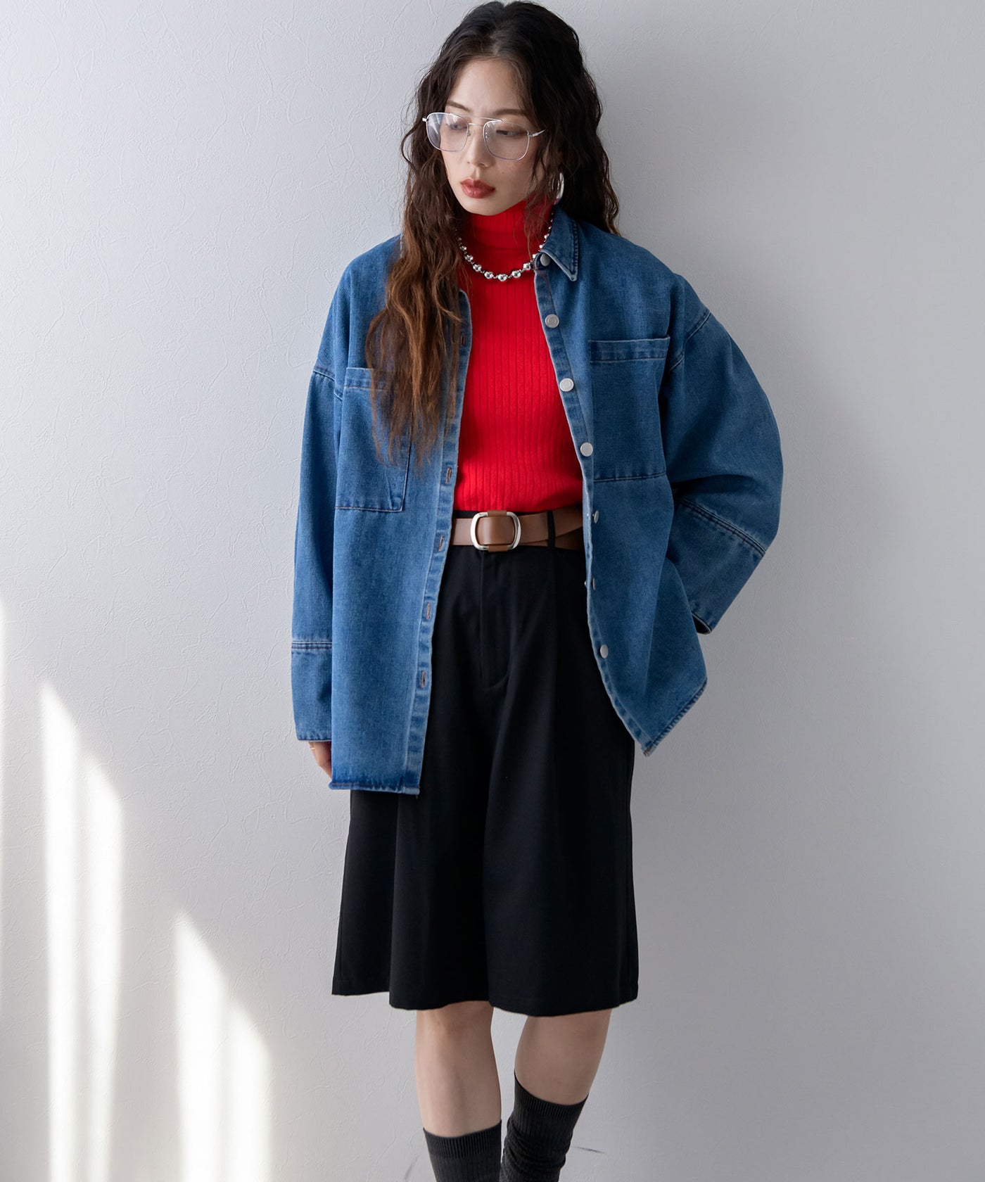 シールームリン♡Wideカフスdenimシャツジャケット オーバーサイズカフスデザインデニムシャツジャケット – レディース