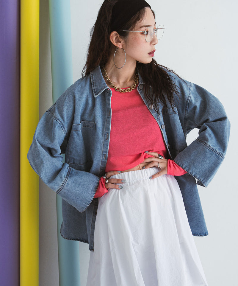 オーバーサイズカフスデザインデニムシャツジャケット