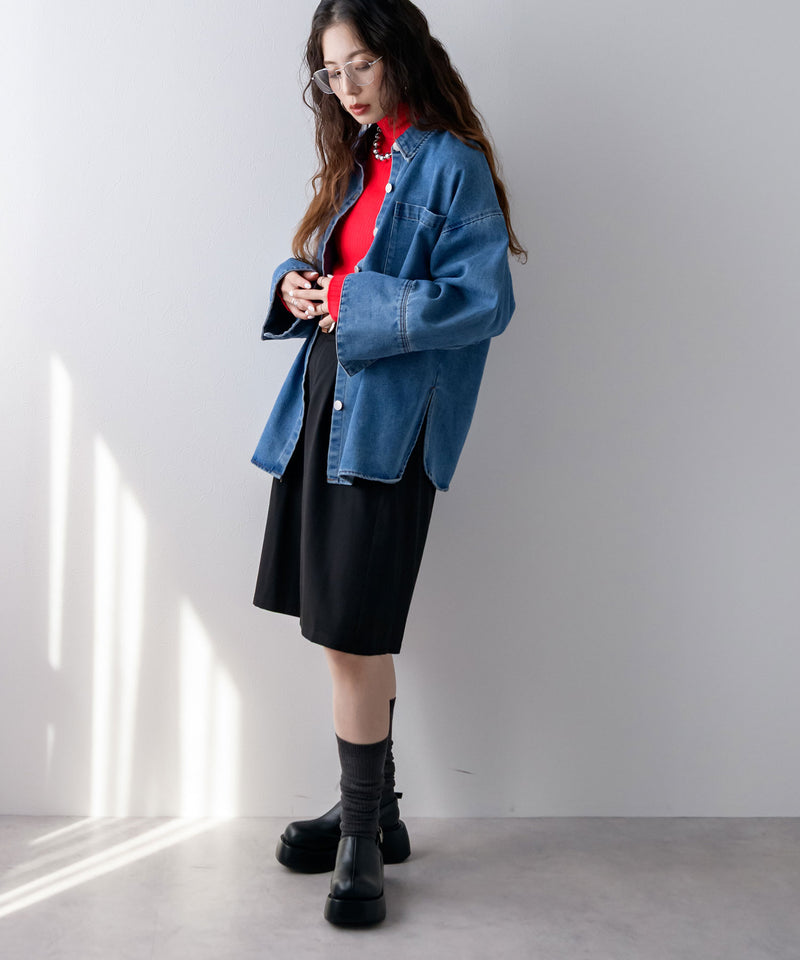 オーバーサイズカフスデザインデニムシャツジャケット – レディース