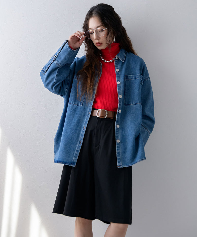 オーバーサイズカフスデザインデニムシャツジャケット – レディース