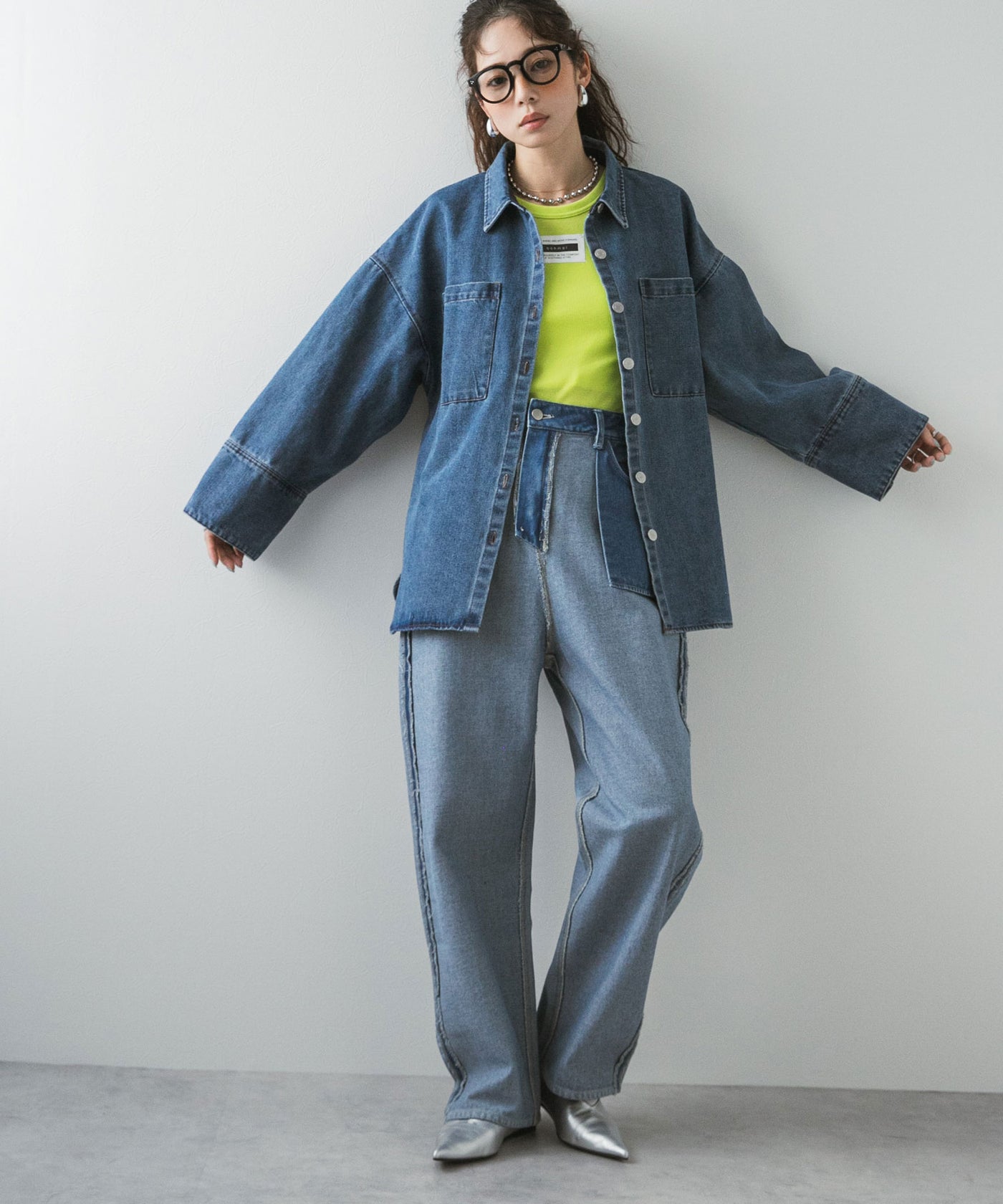 オーバーサイズカフスデザインデニムシャツジャケット – レディース