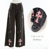 スタッズピンク十字架デニムパンツ