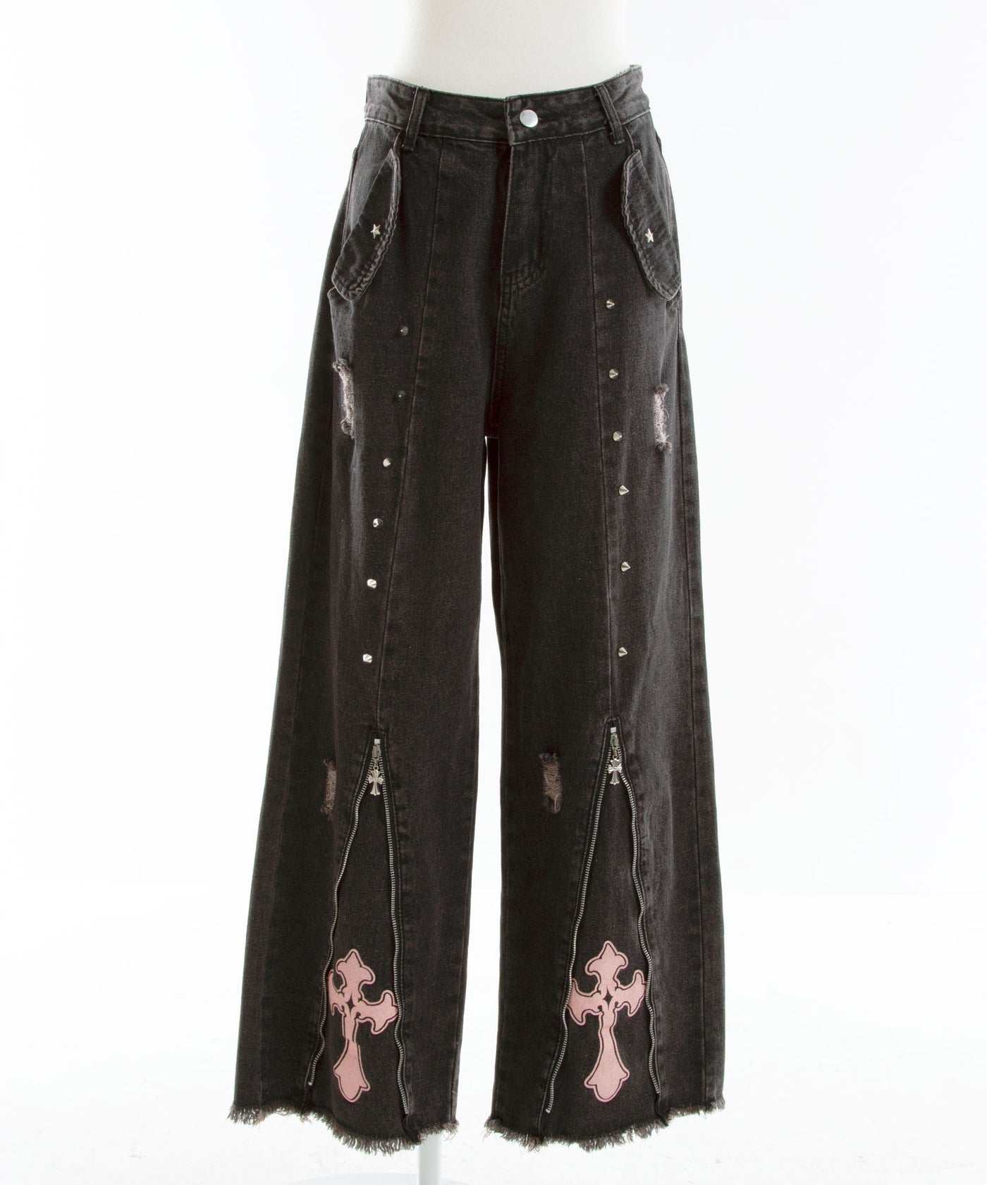 スタッズピンク十字架デニムパンツ – レディースファッション通販の夢